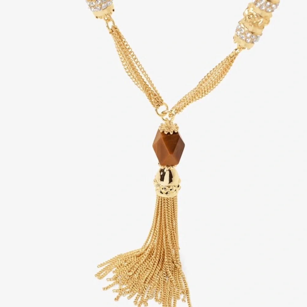 WHBM Tiger Eye & Tassel Pendant Long Necklace - Picture 5 of 6